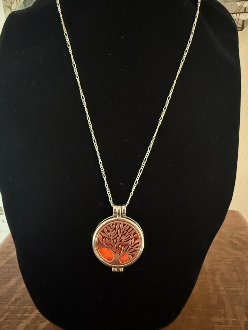Tree of Life aromatherapy pendant. Silver 21” chain.
